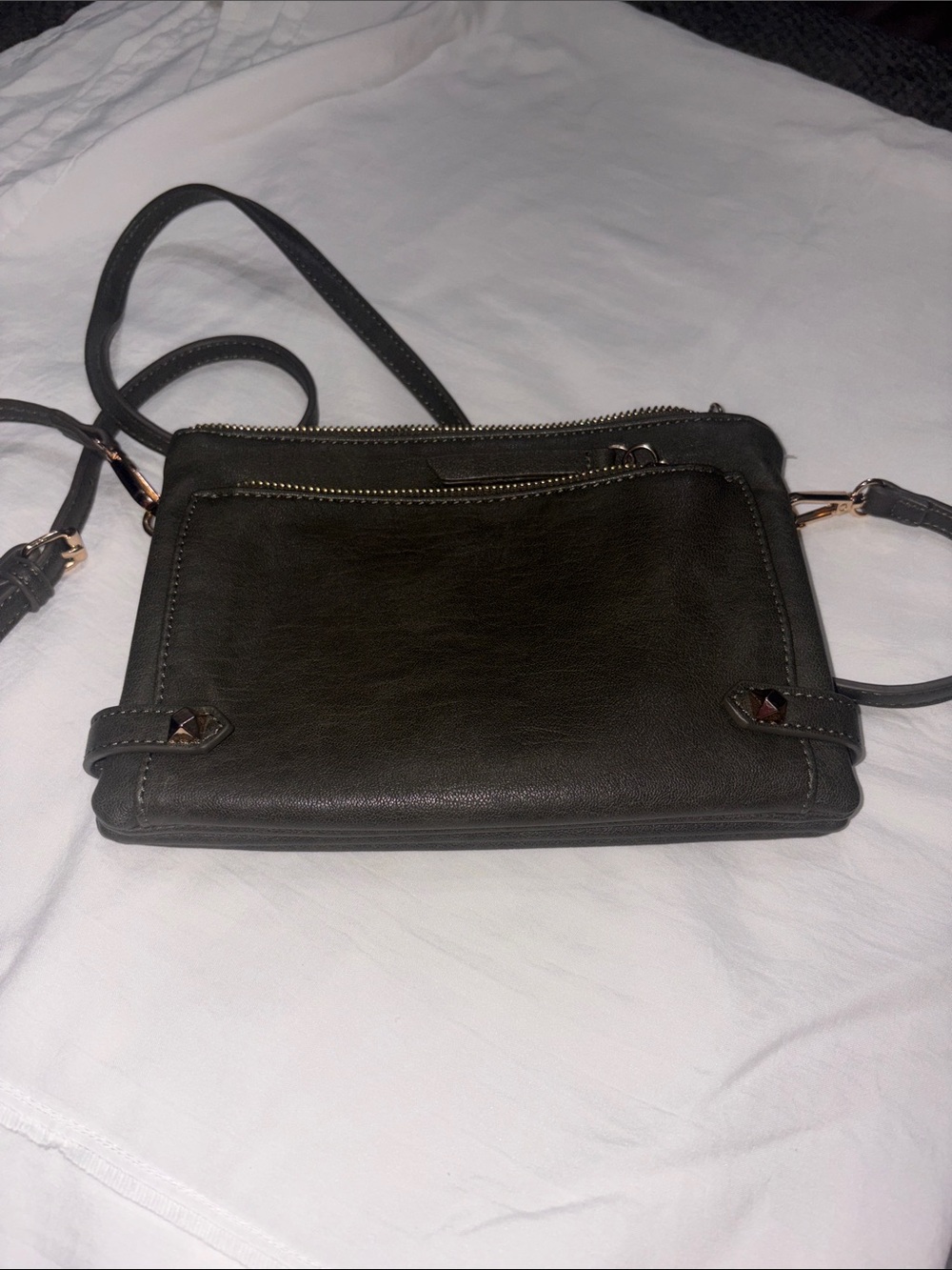 Antik Kraft Dark Green Crossbody with Front Zip and Stud Accents